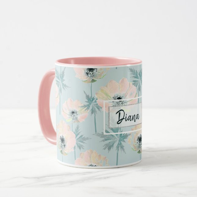 Anémones roses délicates . mug (Devant gauche)
