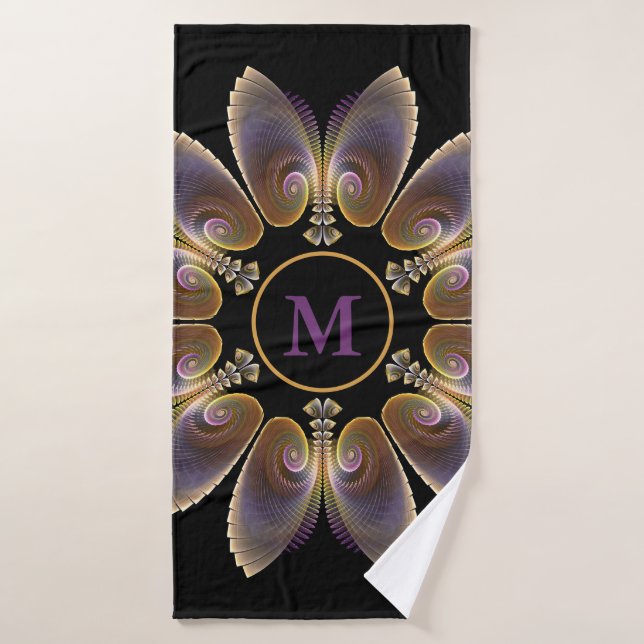 Ange Abstraite ailes Mandala Monogramme fractal (Serviette de bain)