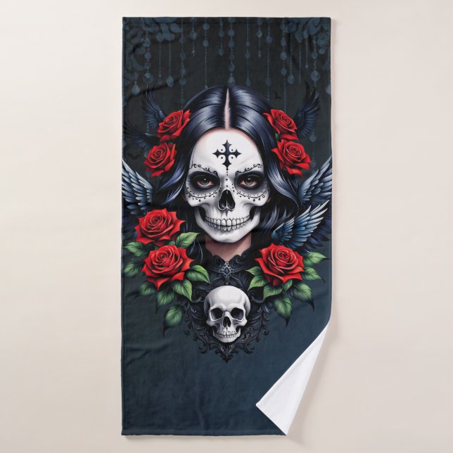 Ange crâne sucre avec Roses. (Serviette de bain)