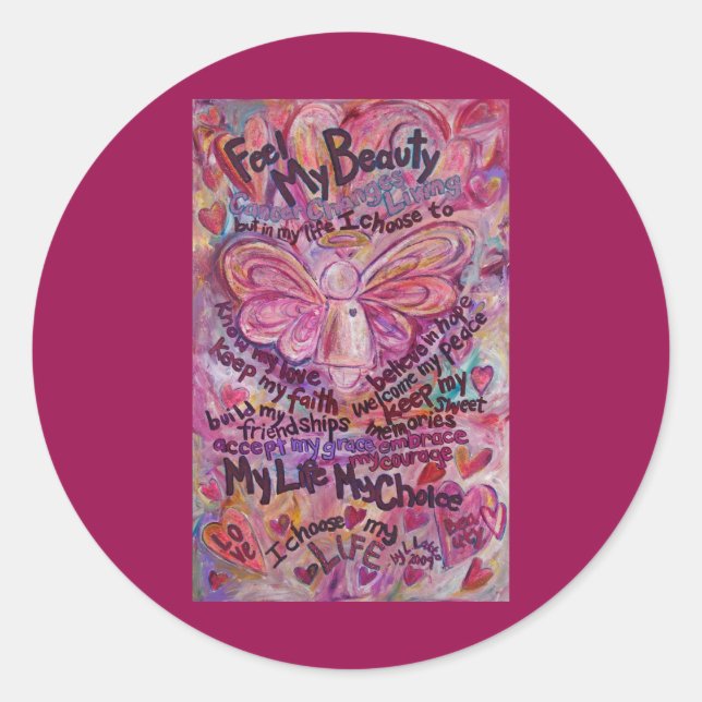 Ange de cancer rose Poème Autocollants Art Décal P (Devant)