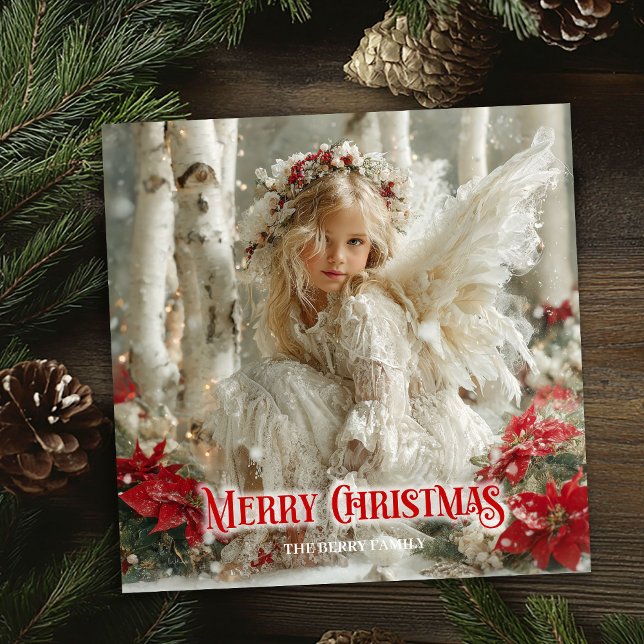 ange de Noël rustique éditable carte de vœux festi (Rustic Christmas angel editable festive greeting)