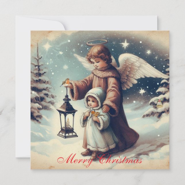  Ange de Noël vintage, enfant et oiseaux (Devant)