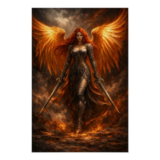 Ange d'or de feu | Art mural de fantasy épique (Devant)