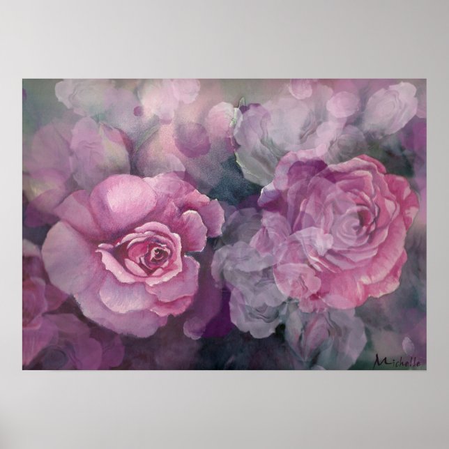 Ange Face Roses Collage Poster (Devant)