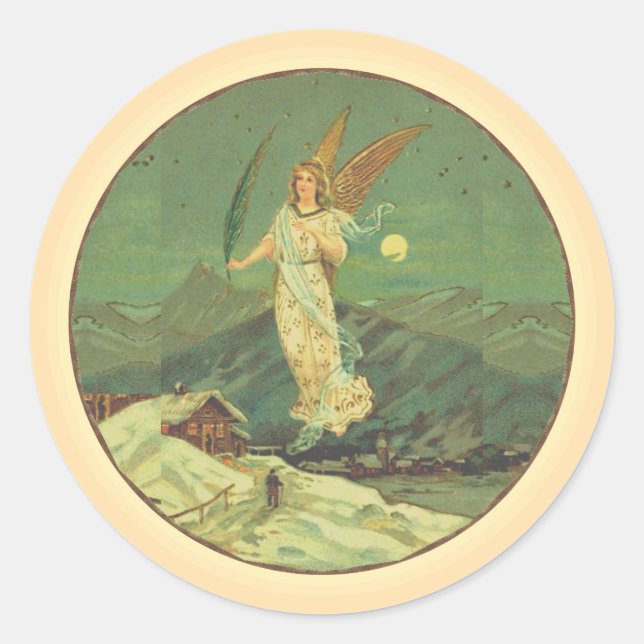 Ange Gardien Au-Dessus De La Ville Sticker Rond Cl (Devant)