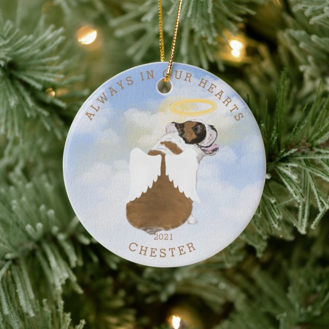 ange mémorial chien ailes photo ornement en cérami (Arbre)