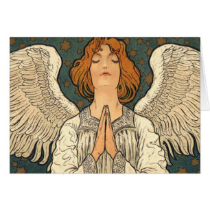 Ange religieux vintage priant avec des étoiles dor