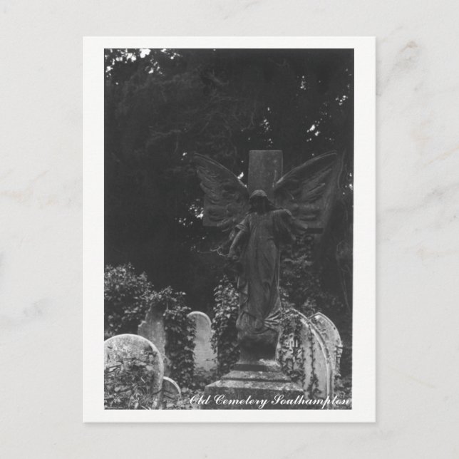 Ange Statue Vieux cimetière Carte postale Texte (Devant)