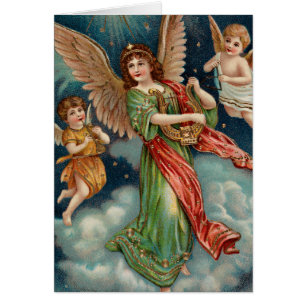 Ange vintage avec l'harpe et deux anges