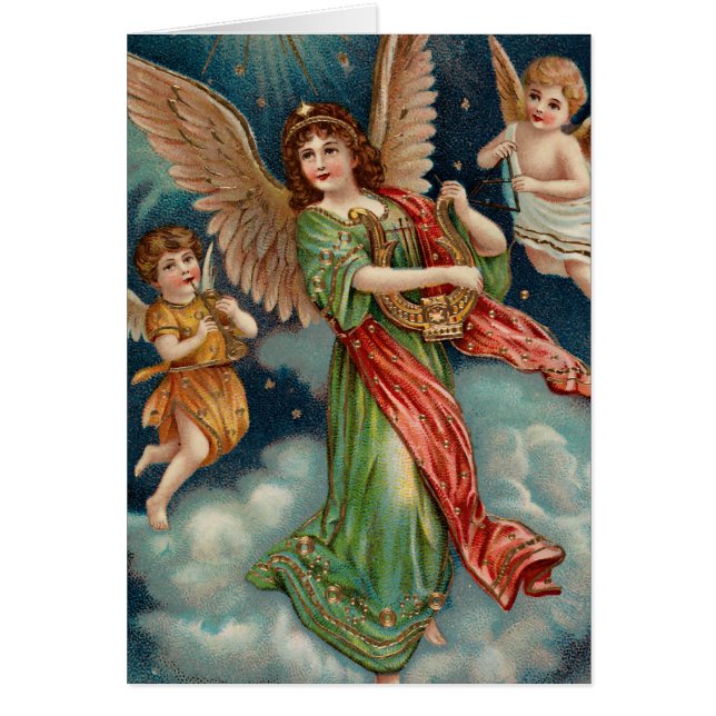 Ange vintage avec l'harpe et deux anges (Devant)