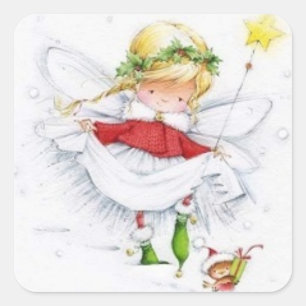 Ange vintage de Noël et autocollant de souris