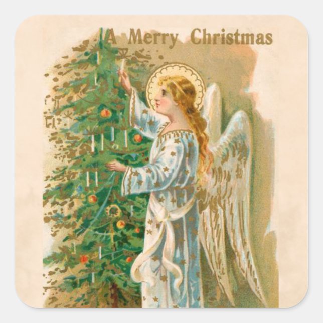 Ange vintage et autocollant de Noël des arbres (Devant)