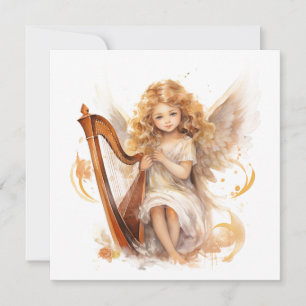 Angel avec carte de Noël de la harpe