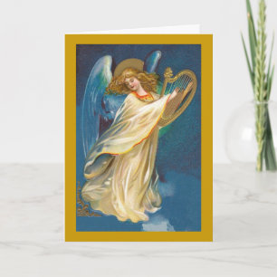 Angel avec carte de Noël de la harpe