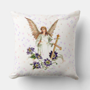Angel Avec Croix Et Fleurs Clematis Jeter Oreiller