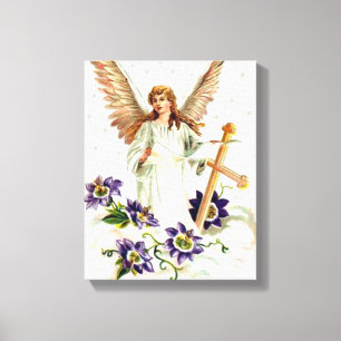 Angel Avec Croix Et Fleurs Clematis toile Impressi