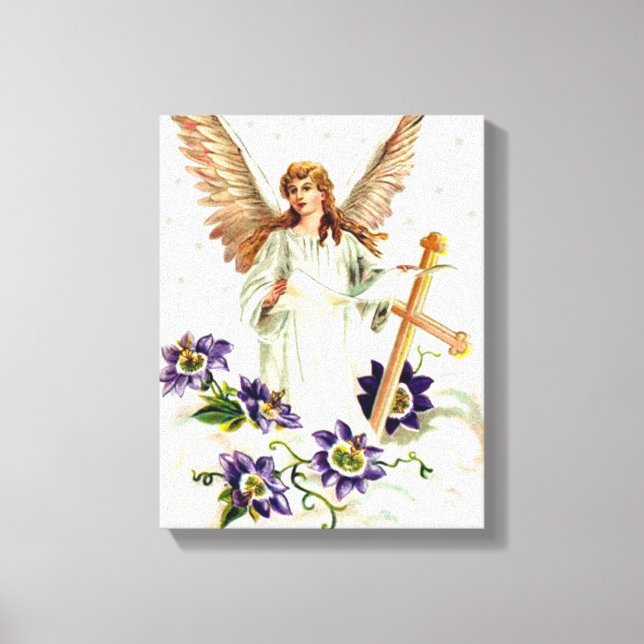 Angel Avec Croix Et Fleurs Clematis toile Impressi (Recto)