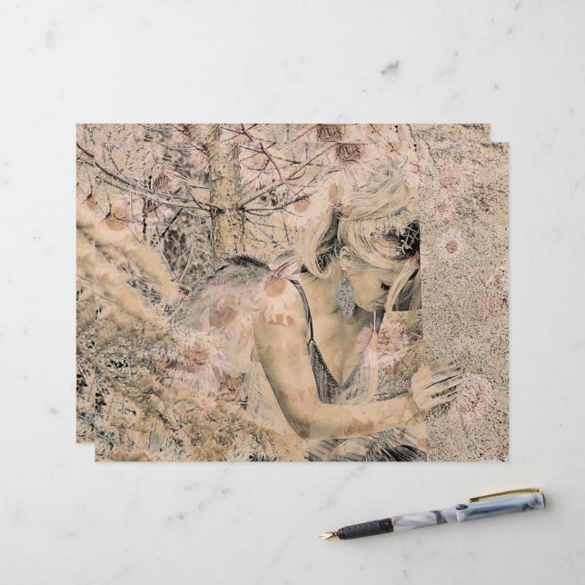 Angel Elegant Boho Floral Antique Sepia (Devant/Arrière en situation)