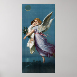 Angel & Enfant dans le Ciel Poster vintage rétro