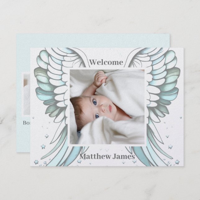 Angel garçon faire-part de naissance (Devant / Derrière)