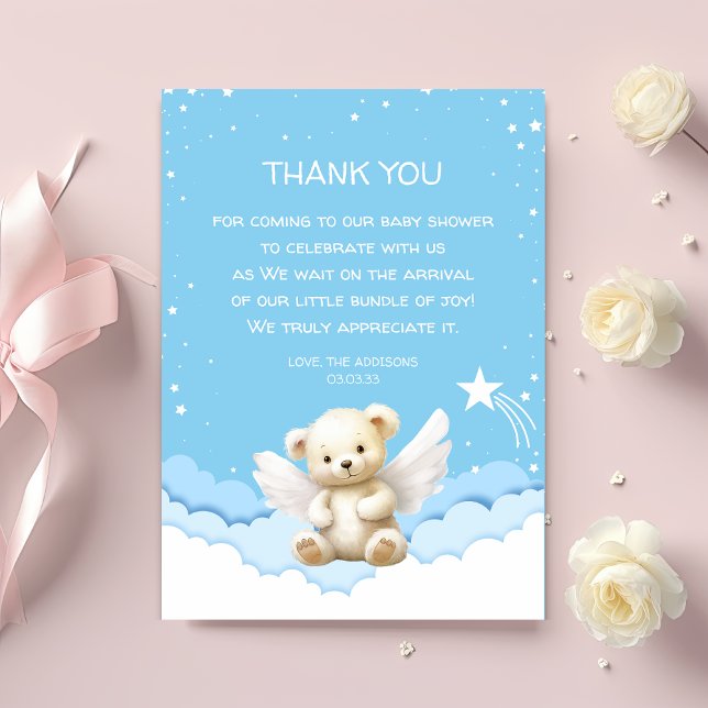 Angel Teddy Bear sur nuages Carte de remerciements (Créateur téléchargé)