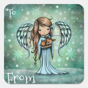 Angel tenant Fête Noël étiquette cadeau de Noël