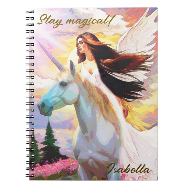 Angel Unicorn Rester Nom magique Journal Carnet (Devant)