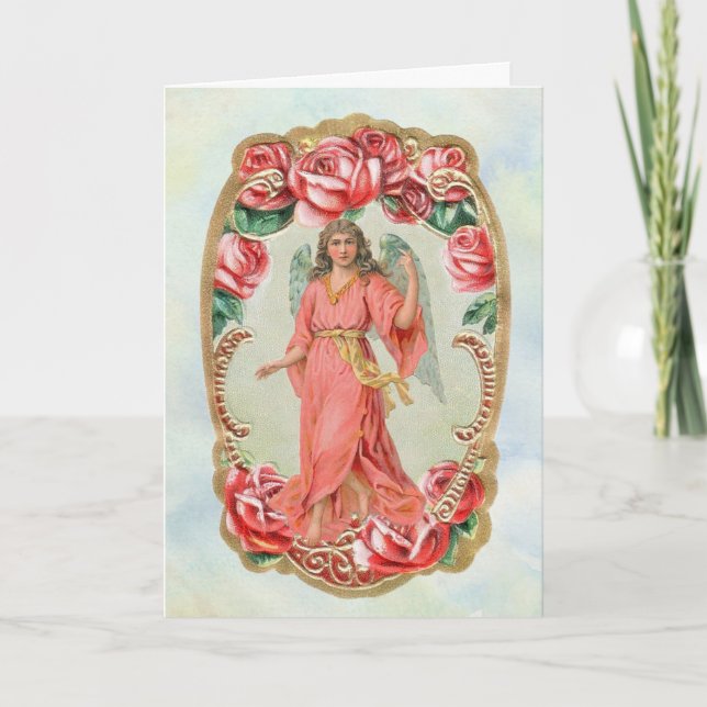 Angel vintage avec carte d'anniversaire Rose (Devant)