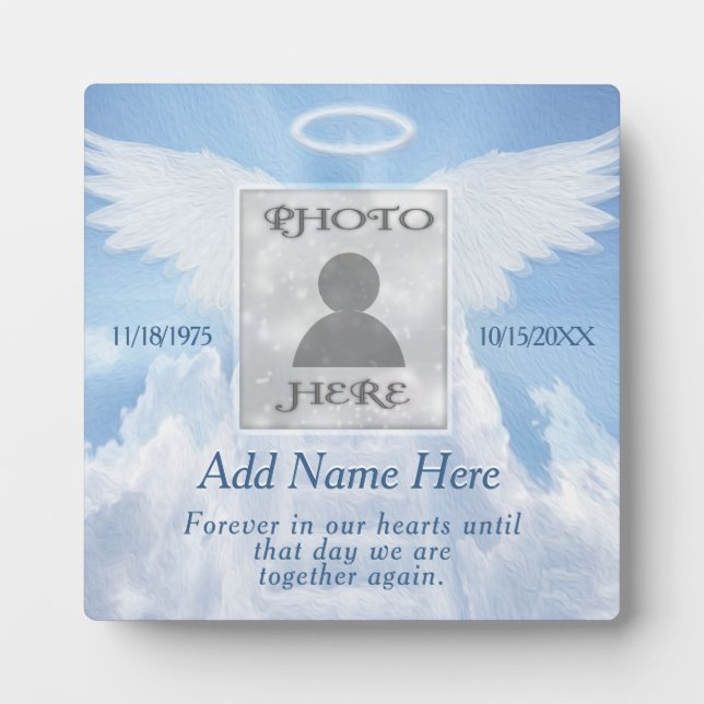 Angel Wings and Clouds Photo Memorial Plaque (Devant)