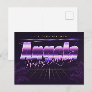 Angela prénom carte postale violette anniversaire