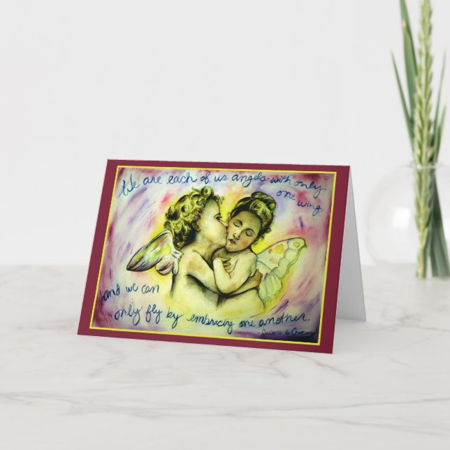 Angels avec une seule aile (rouge) Carte de voeux (Devant)