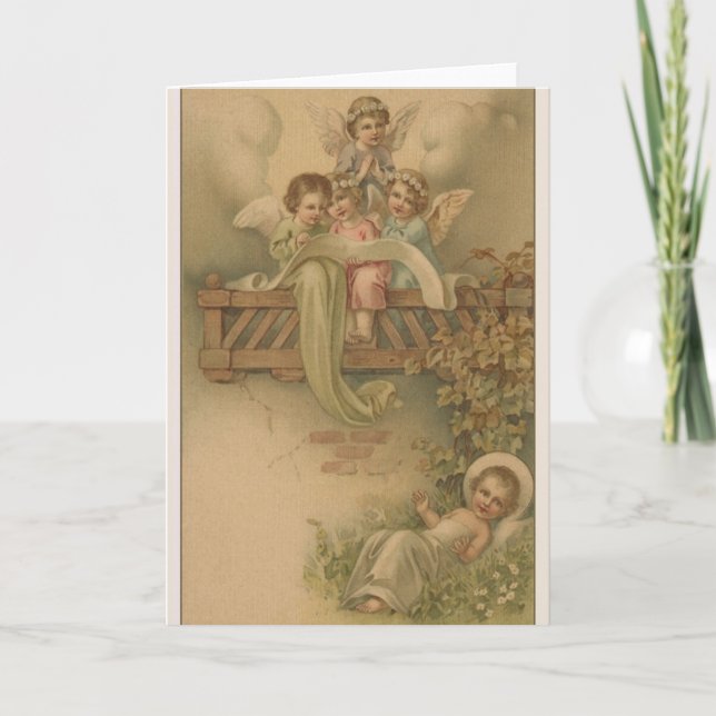 Anges victoriens et carte de Noël de Jésus de bébé (Devant)
