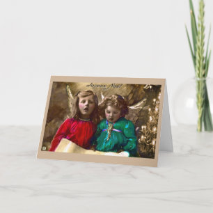 Anges vintages de Noël chantant la carte de voeux