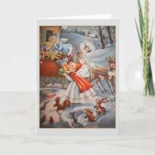 Anges vintages et carte de Noël de Sleigh de jouet