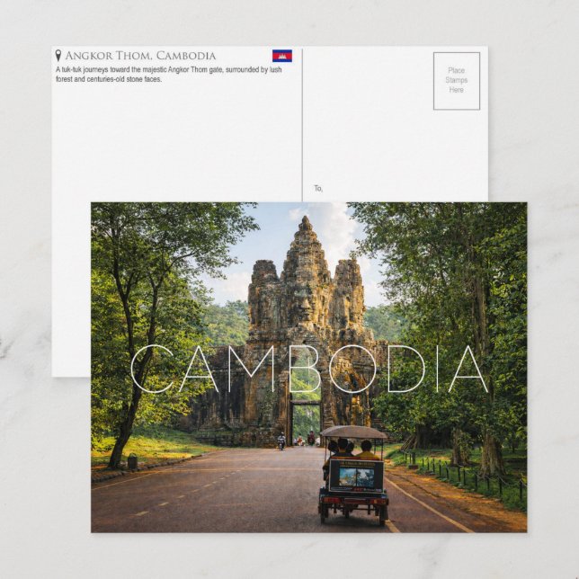 Angkor Thom, carte postale de voyage au Cambodge (Devant / Derrière)