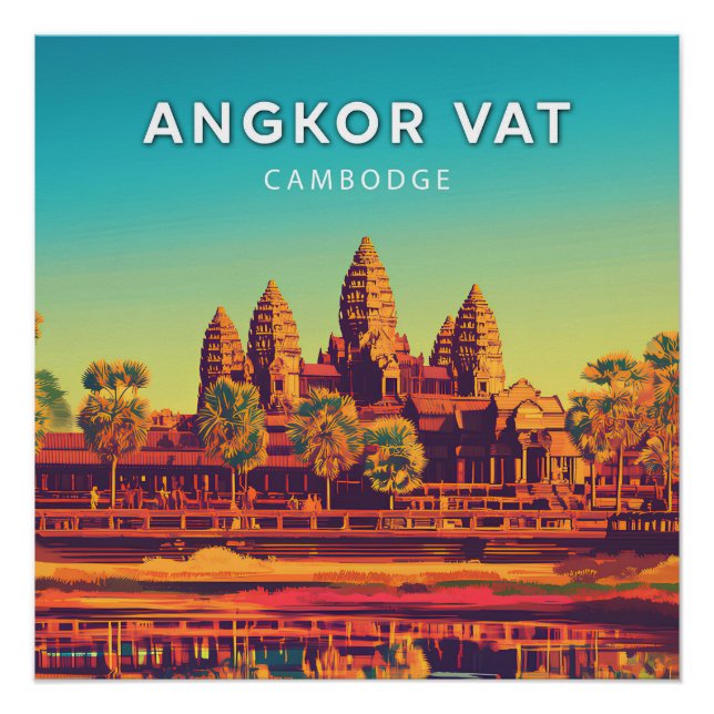 Angkor Vat, Cambodge, Poster style rétro-chic (Devant)