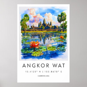 Angkor Wat Aquarelle Vintage Affiche Nationale Ski