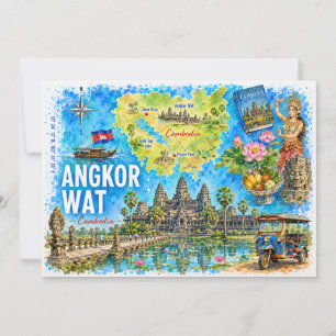 Angkor Wat Cambodge Carte Postale de Voyage à l'Aq