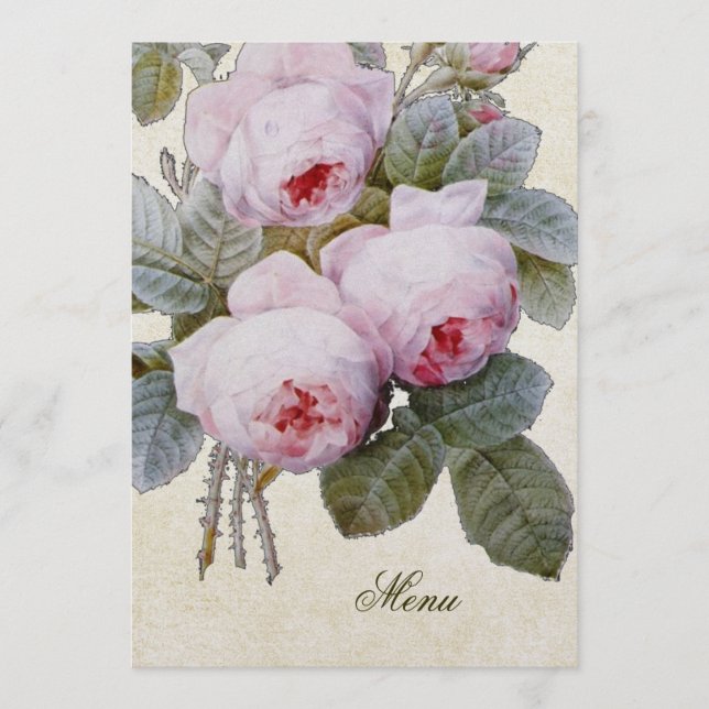 Anglais Bourbon Rose Floral Custom Wedding Menu (Devant)