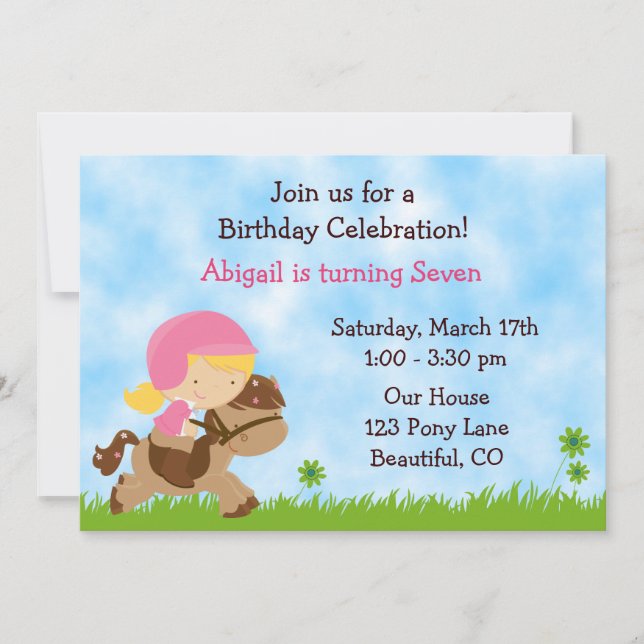 Anglais Équitation Anniversaire Invitation ~ Fille (Devant)