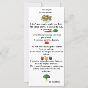 Anglais espagnol PhrasesVegan Feuille de triche