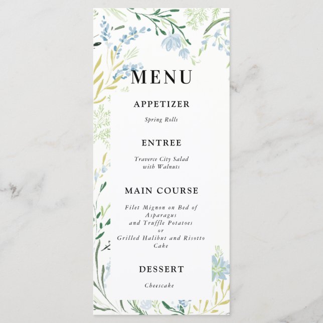 Anglais Meadow délicate fleur Mariage Menu (Devant)