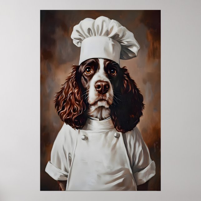 Anglais Springer Spaniel en chapeau de chef Poster (Devant)