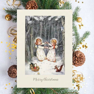 Angles de carte de Noël allemand vintage en forêt