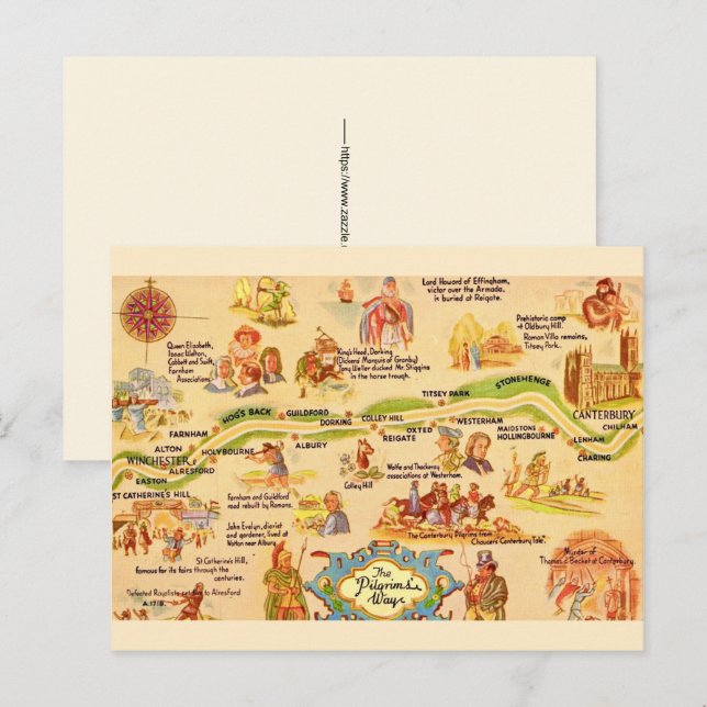 Angleterre - Carte postale du chemin des pèlerins (Devant / Derrière)