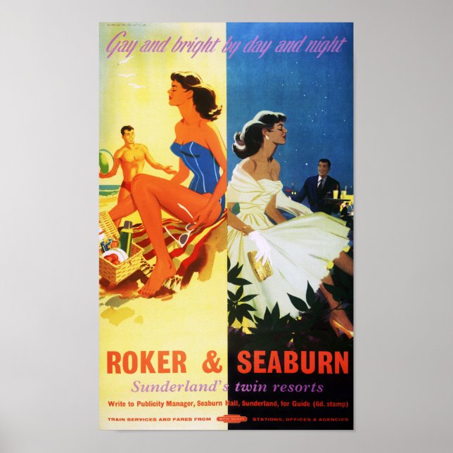 Angleterre Roker et Seaburn Poster vintage restaur (Devant)