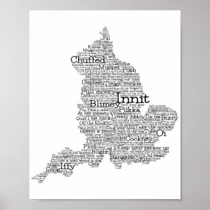 Angleterre Slang British Word Art Carte Poster