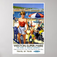 Angleterre Weston Super Mare Poster Vintage voyage