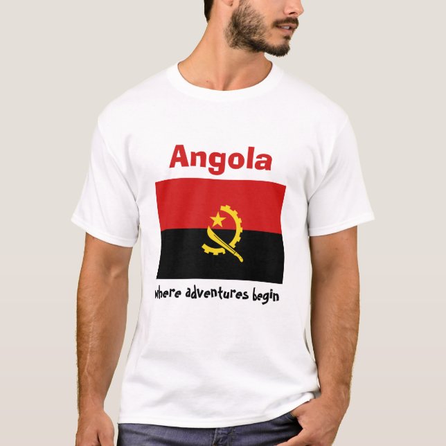 Angola Drapeau + Carte + Texte T-shirt (Devant)