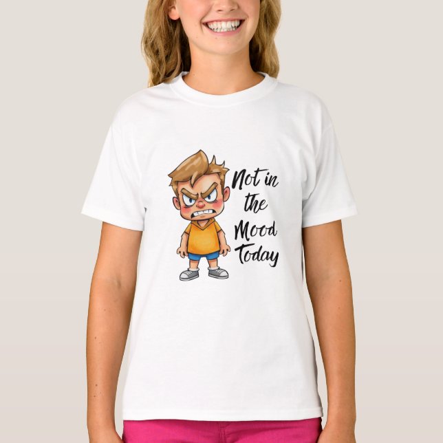 Angry Cute Boy Cartoon T-Shirt – Funny Grumpy Mood (Devant)